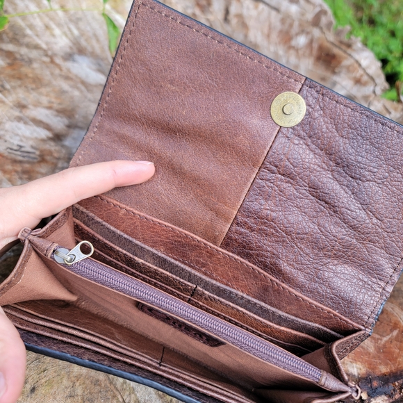 Myra Bag Turquoise and Brown Floral Leather Wallet - Picture 5 of 7